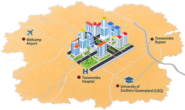 Map of the Toowoomba and Darling Downs region